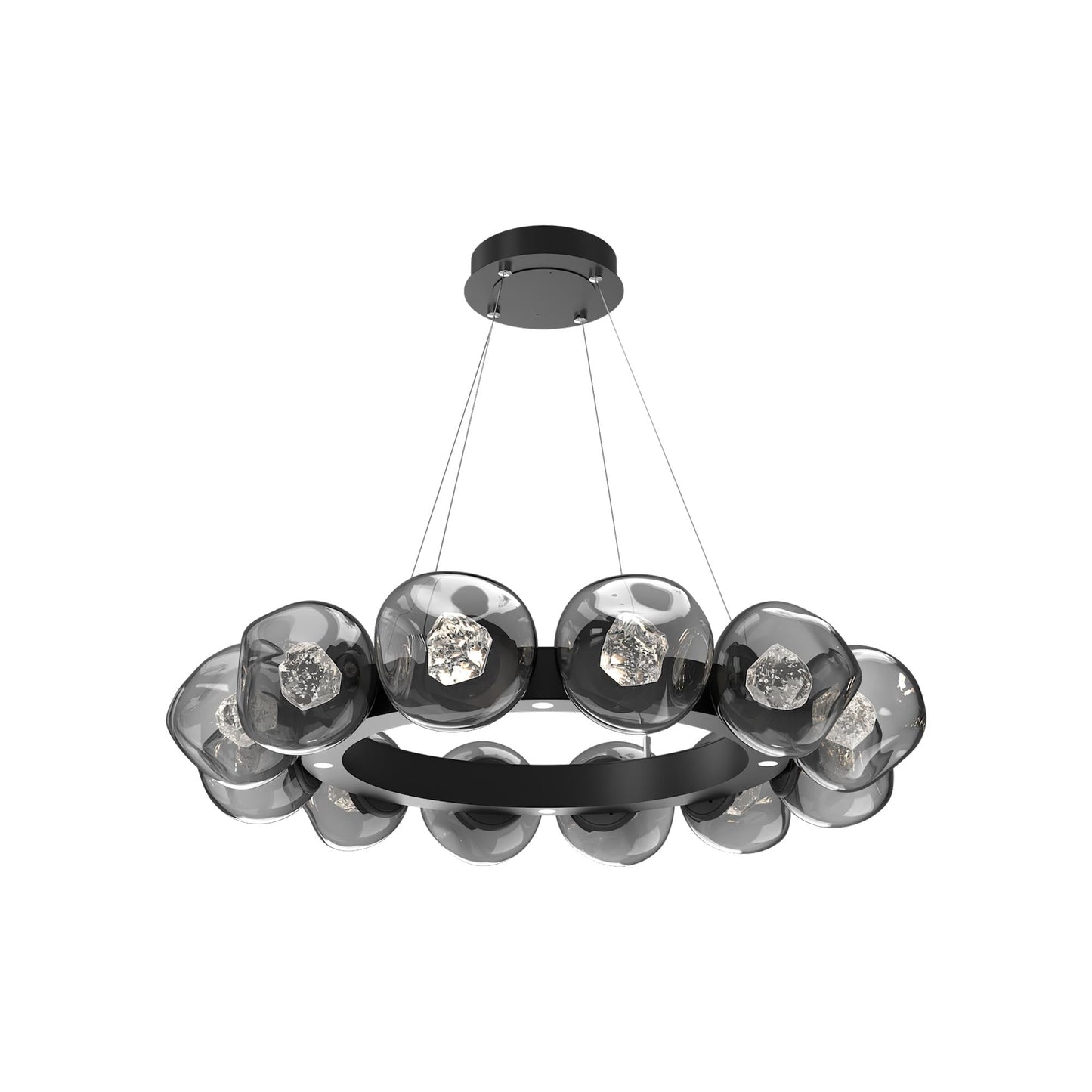 Luna Radial Ring Smoke LED Chandelier in Matte Black (Zircon Crystal/38.6-Inch).