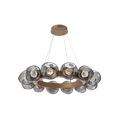 Luna Radial Ring Smoke LED Chandelier in Novel Brass (Floret Crystal/38.6-Inch).