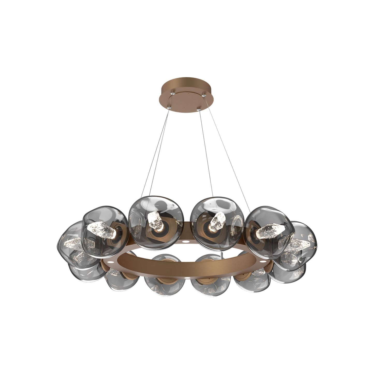 Luna Radial Ring Smoke LED Chandelier in Novel Brass (Geo Crystal/38.6-Inch).