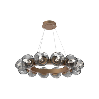 Luna Radial Ring Smoke LED Chandelier in Novel Brass (Geo Crystal/38.6-Inch).