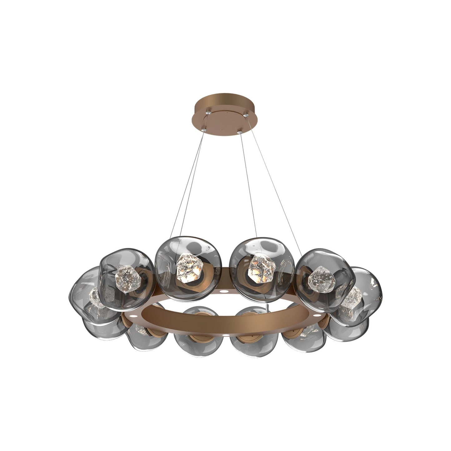 Luna Radial Ring Smoke LED Chandelier in Novel Brass (Zircon Crystal/38.6-Inch).