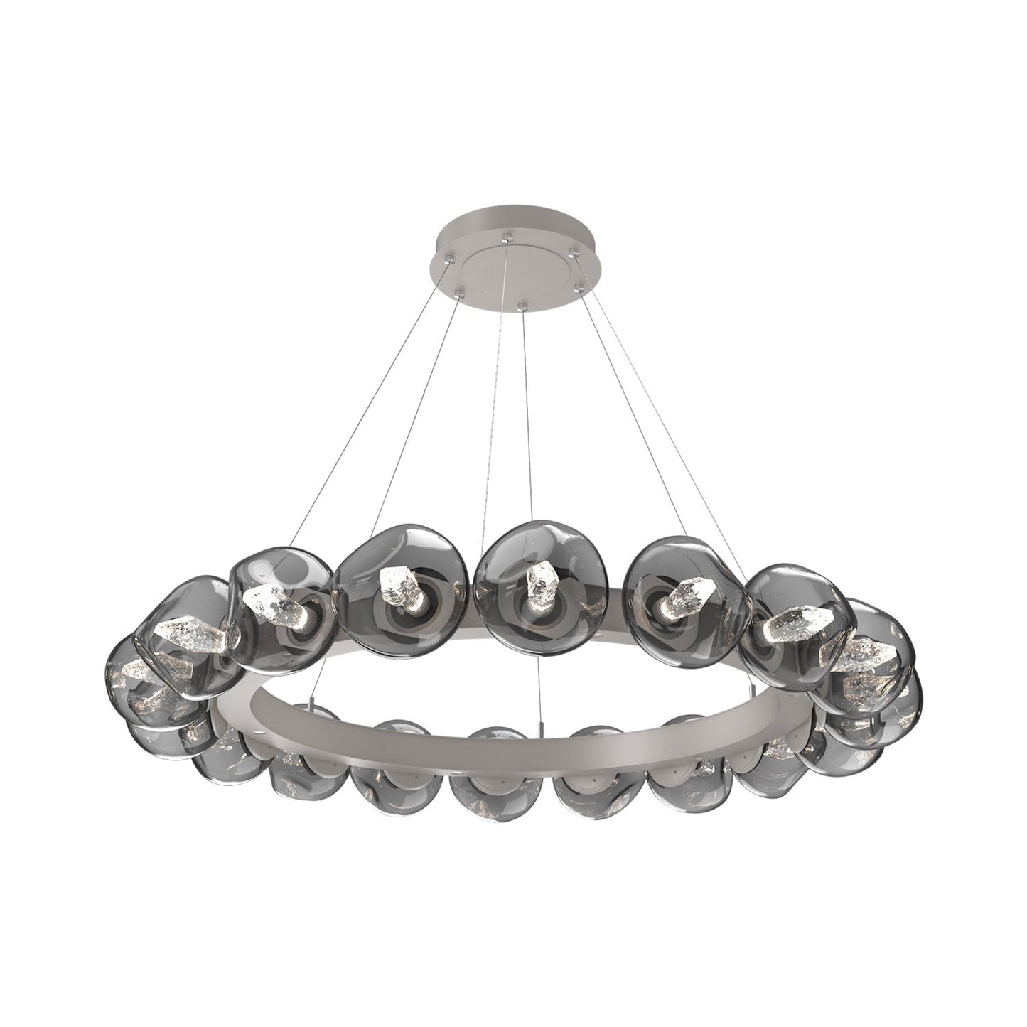 Luna Radial Ring Smoke LED Chandelier in Beige Silver (Geo Crystal/50.9-Inch).