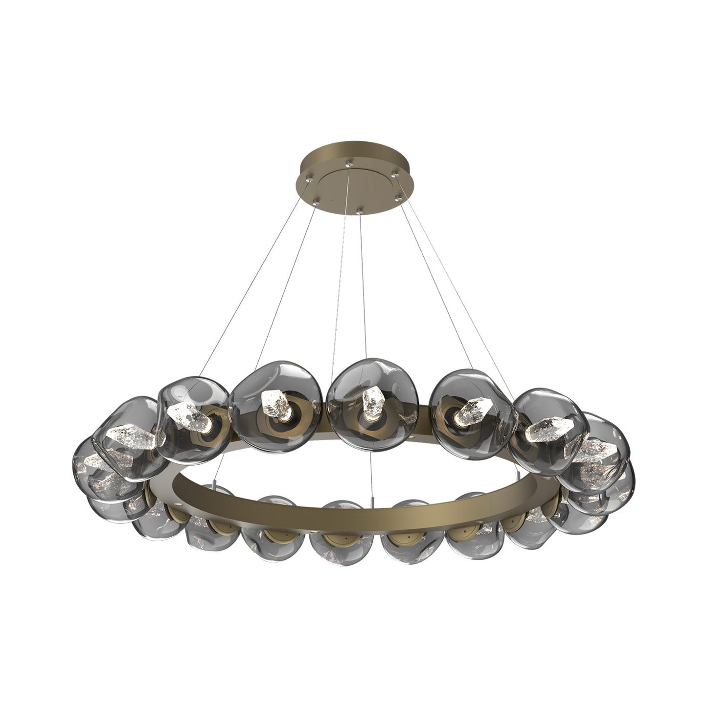 Luna Radial Ring Smoke LED Chandelier in Gilded Brass (Geo Crystal/50.9-Inch).
