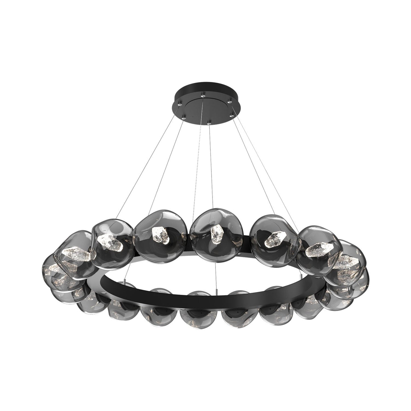 Luna Radial Ring Smoke LED Chandelier in Matte Black (Geo Crystal/50.9-Inch).