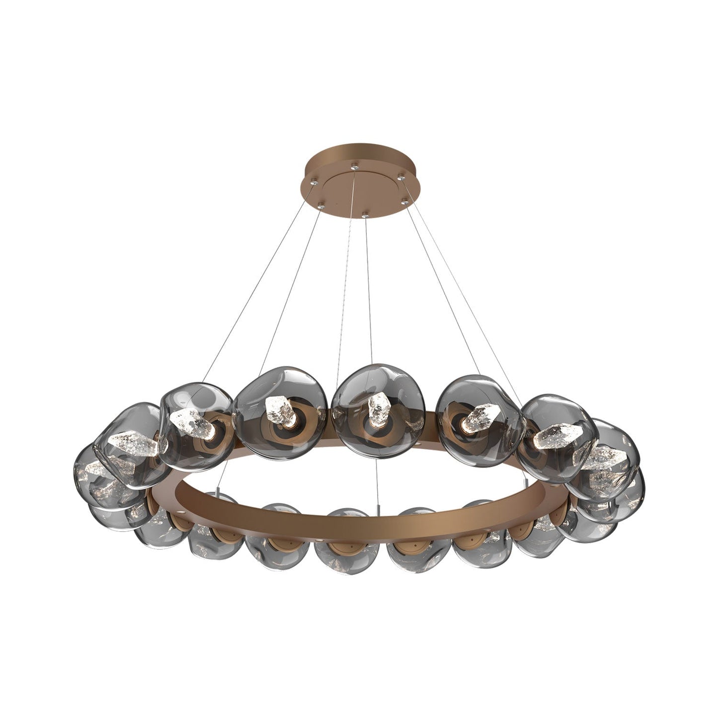 Luna Radial Ring Smoke LED Chandelier in Novel Brass (Geo Crystal/50.9-Inch).