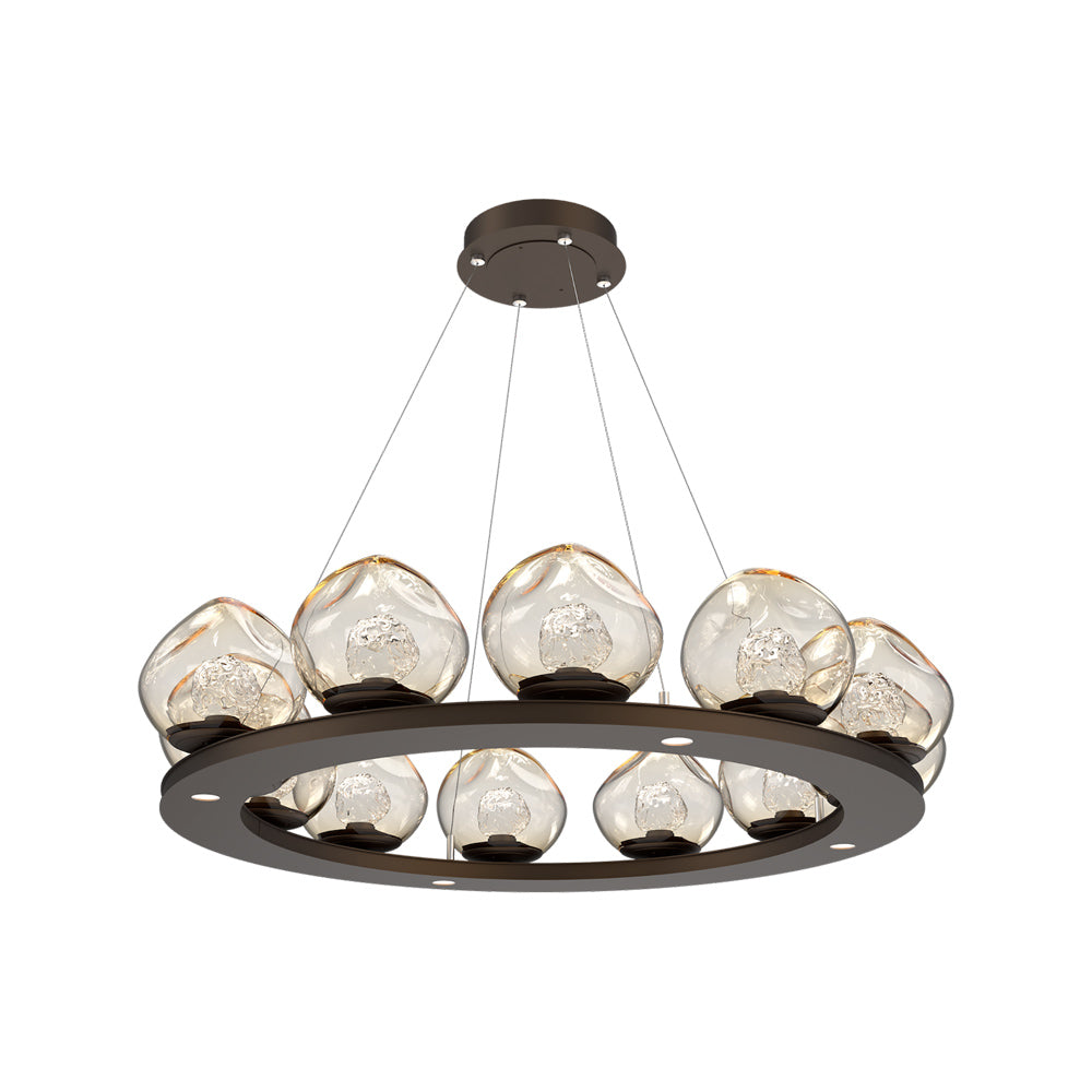 Luna Ring Amber LED Chandelier in Flat Bronze/Floret Crystal (37.8-Inch).