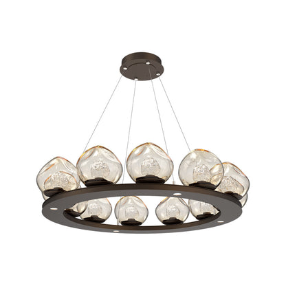 Luna Ring Amber LED Chandelier in Flat Bronze/Floret Crystal (37.8-Inch).