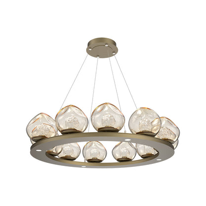 Luna Ring Amber LED Chandelier in Gilded Brass/Floret Crystal (37.8-Inch).