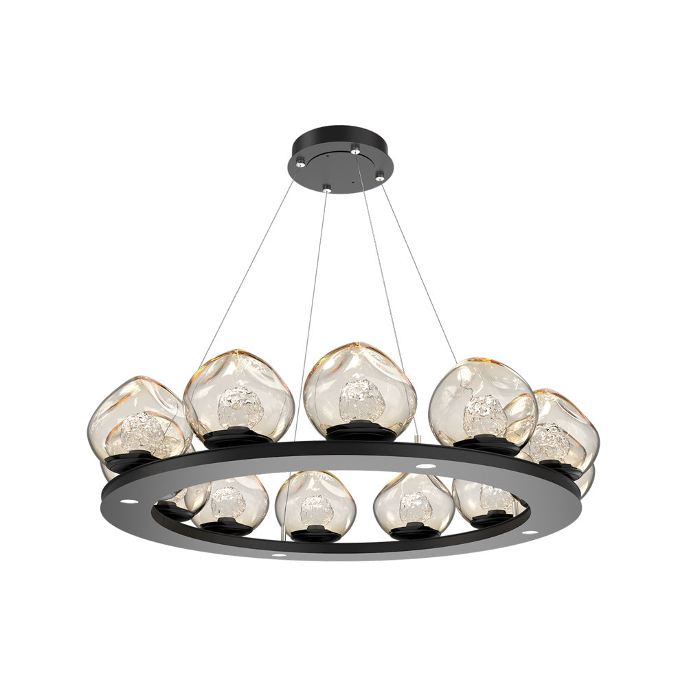 Luna Ring Amber LED Chandelier in Matte Black/Floret Crystal (37.8-Inch).