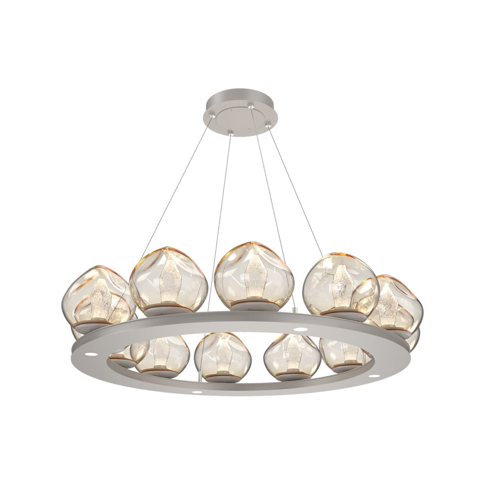 Luna Ring Amber LED Chandelier in Beige Silver/Geo Crystal (37.8-Inch).