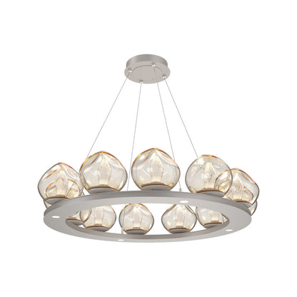 Luna Ring Amber LED Chandelier in Beige Silver/Geo Crystal (37.8-Inch).