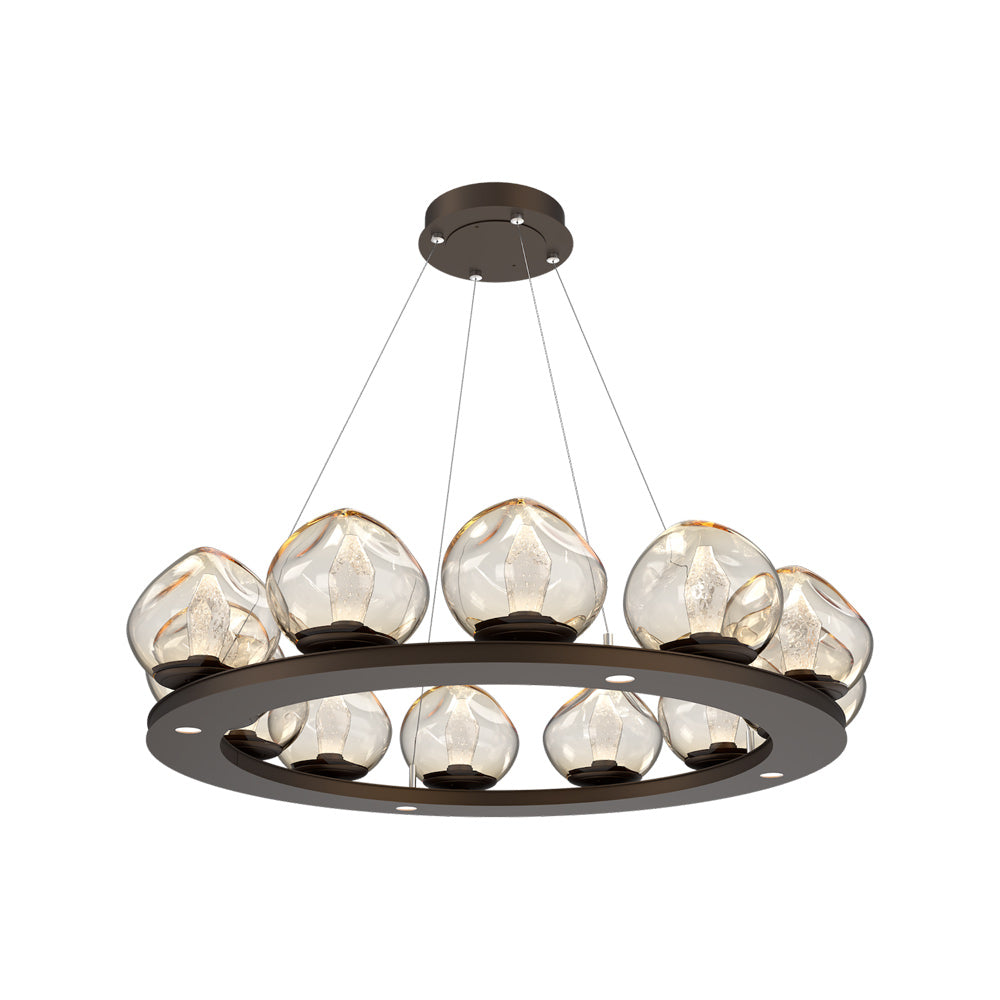 Luna Ring Amber LED Chandelier in Flat Bronze/Geo Crystal (37.8-Inch).