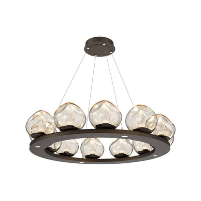 Luna Ring Amber LED Chandelier in Flat Bronze/Geo Crystal (37.8-Inch).