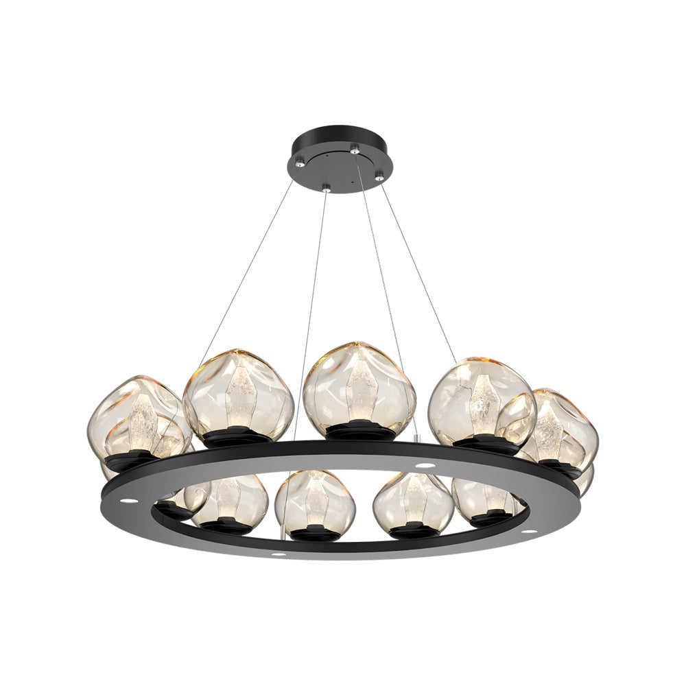 Luna Ring Amber LED Chandelier in Matte Black/Geo Crystal (37.8-Inch).