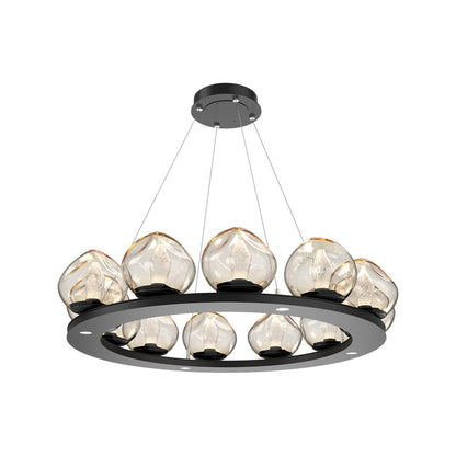 Luna Ring Amber LED Chandelier in Matte Black/Geo Crystal (37.8-Inch).