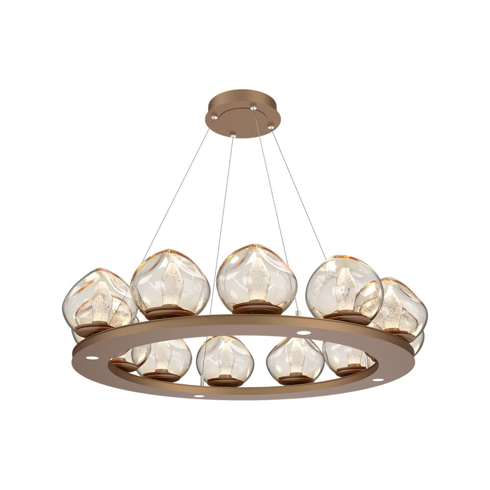 Luna Ring Amber LED Chandelier in Novel Brass/Geo Crystal (37.8-Inch).