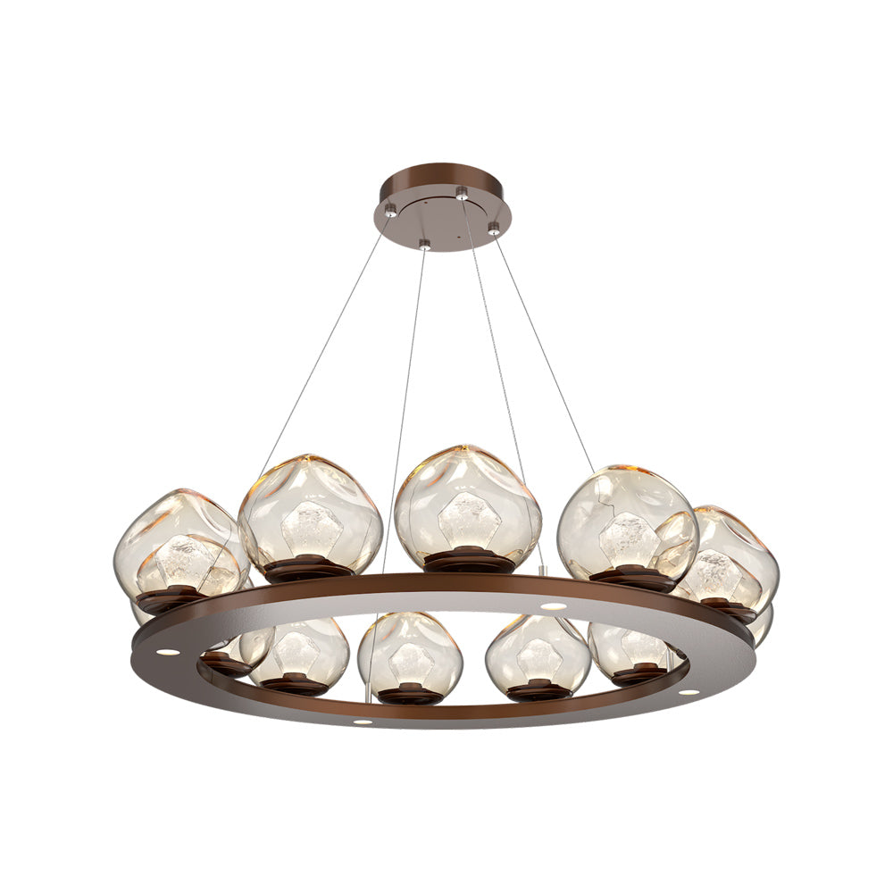 Luna Ring Amber LED Chandelier in Burnished Bronze/Zircon Crystal (37.8-Inch).