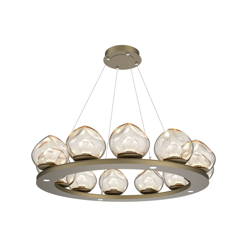 Luna Ring Amber LED Chandelier in Gilded Brass/Zircon Crystal (37.8-Inch).