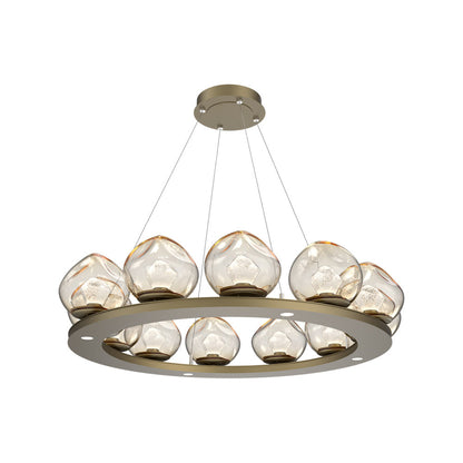 Luna Ring Amber LED Chandelier in Gilded Brass/Zircon Crystal (37.8-Inch).