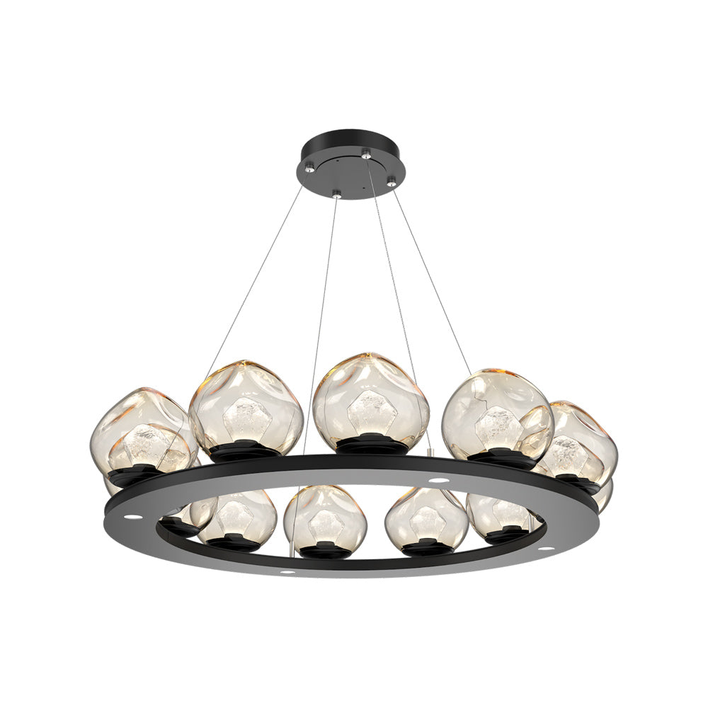 Luna Ring Amber LED Chandelier in Matte Black/Zircon Crystal (37.8-Inch).