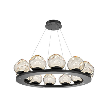 Luna Ring Amber LED Chandelier in Matte Black/Zircon Crystal (37.8-Inch).