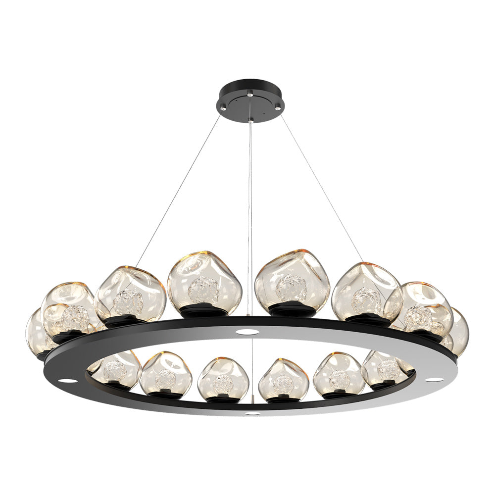 Luna Ring Amber LED Chandelier in Matte Black/Floret Crystal (48.13-Inch).