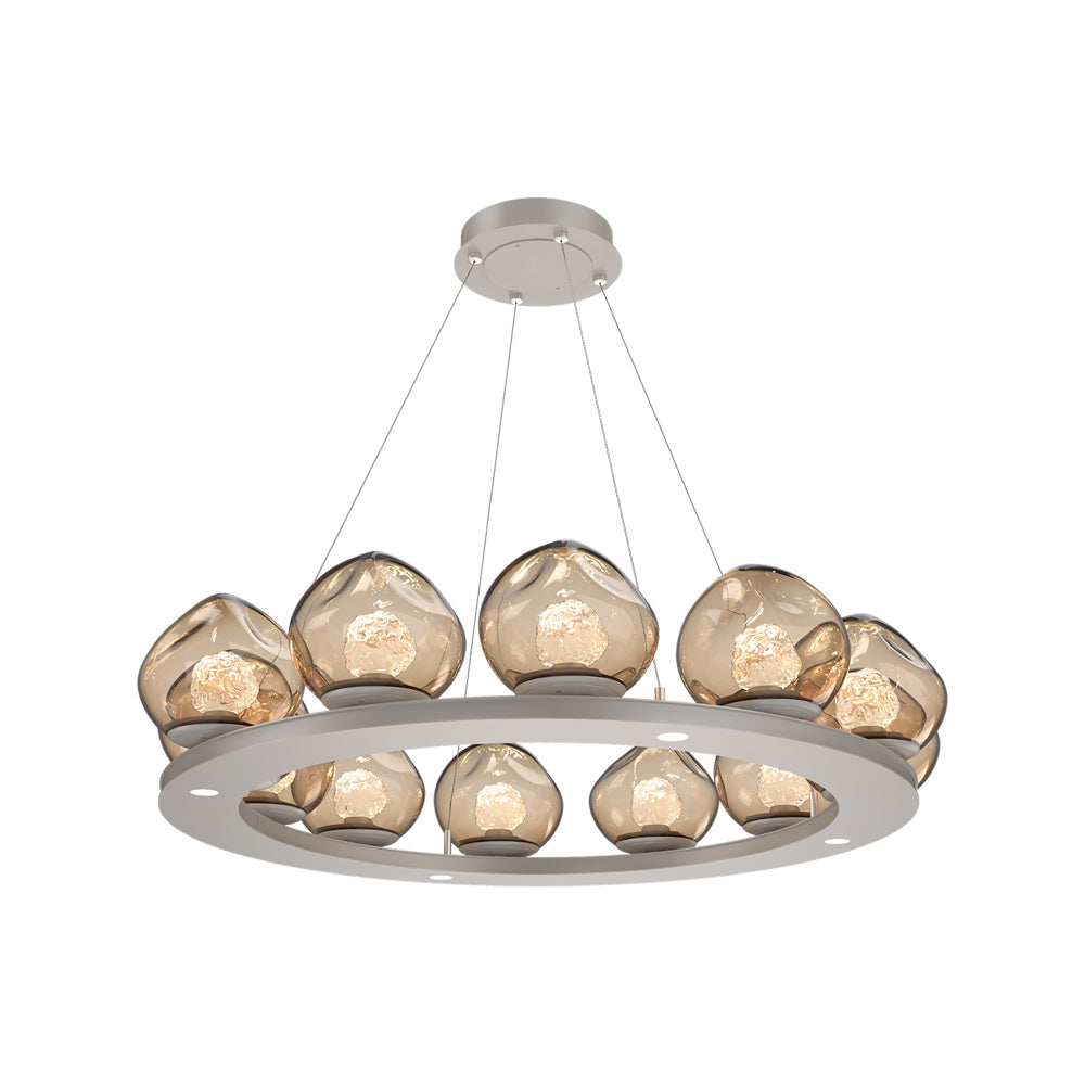 Luna Ring Bronze LED Chandelier in Beige Silver/Floret Crystal (37.8-Inch).