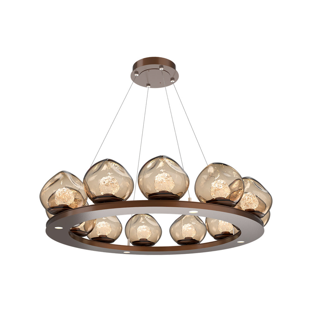Luna Ring Bronze LED Chandelier in Burnished Bronze/Floret Crystal (37.8-Inch).