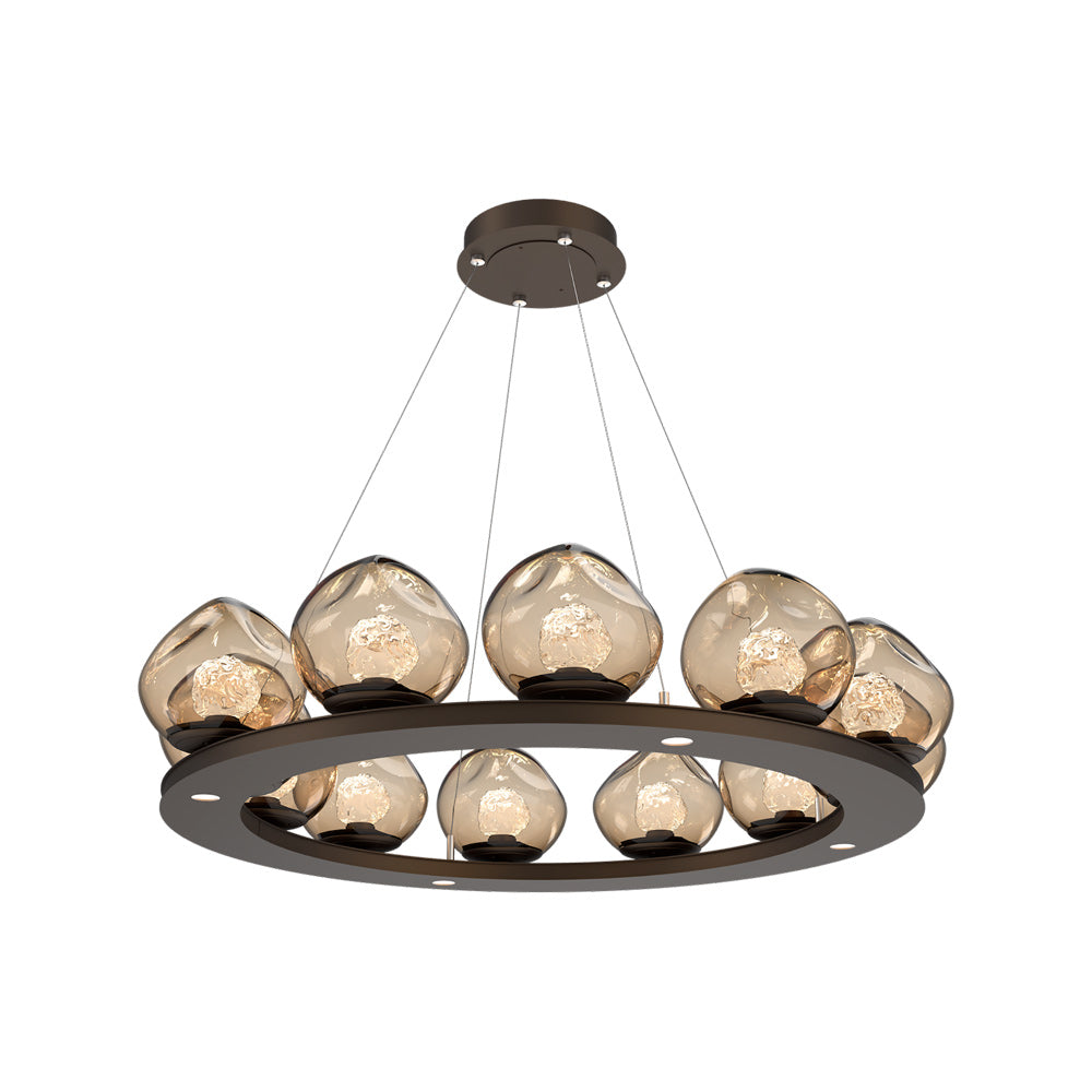Luna Ring Bronze LED Chandelier in Flat Bronze/Floret Crystal (37.8-Inch).