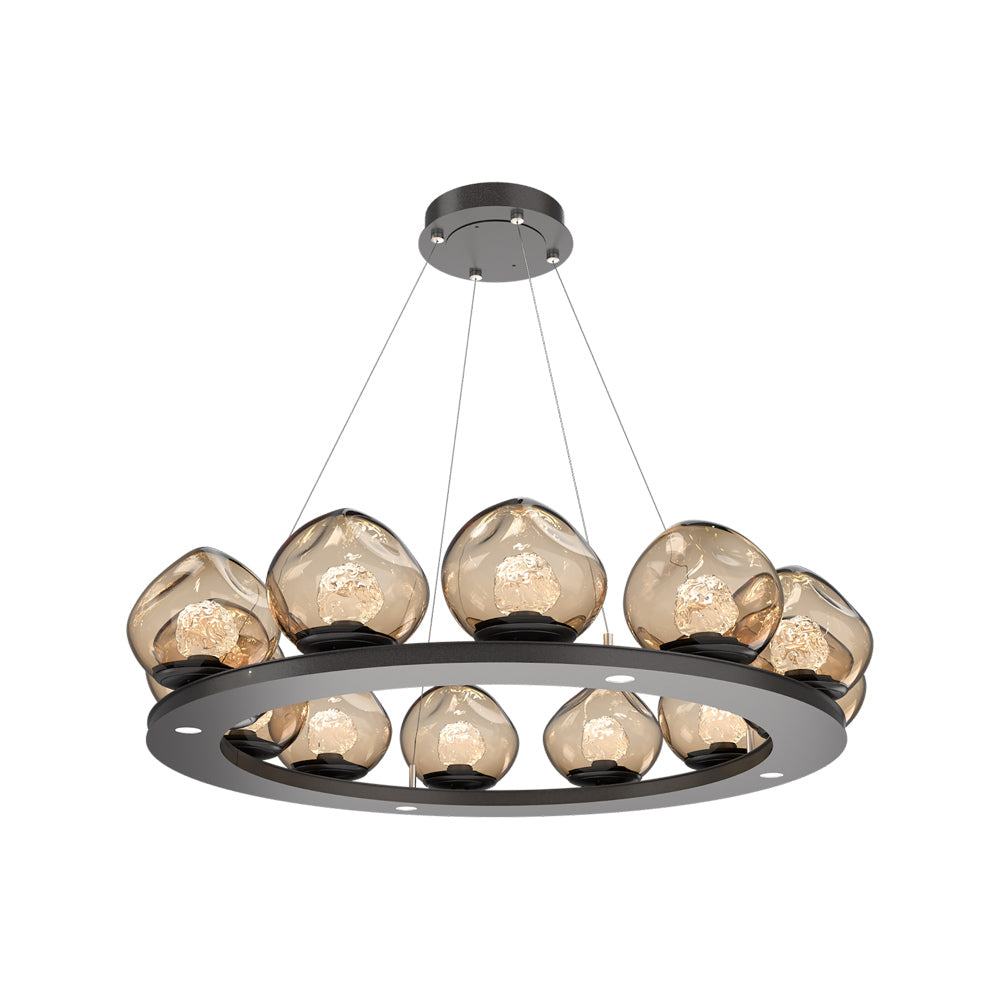 Luna Ring Bronze LED Chandelier in Graphite/Floret Crystal (37.8-Inch).