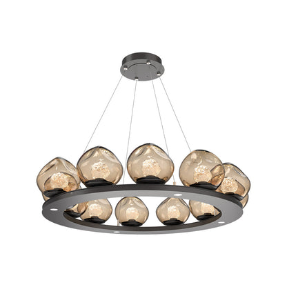Luna Ring Bronze LED Chandelier in Graphite/Floret Crystal (37.8-Inch).