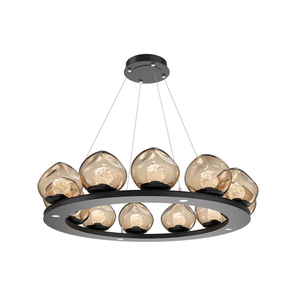 Luna Ring Bronze LED Chandelier in Matte Black/Floret Crystal (37.8-Inch).