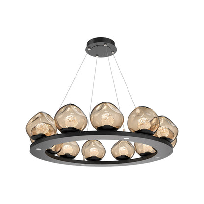 Luna Ring Bronze LED Chandelier in Matte Black/Floret Crystal (37.8-Inch).