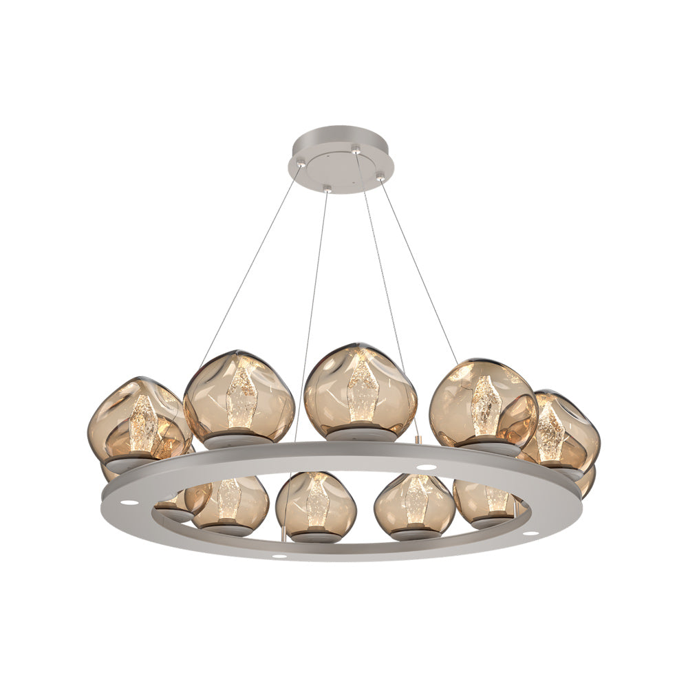 Luna Ring Bronze LED Chandelier in Beige Silver/Geo Crystal (37.8-Inch).