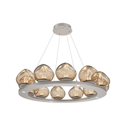 Luna Ring Bronze LED Chandelier in Beige Silver/Geo Crystal (37.8-Inch).