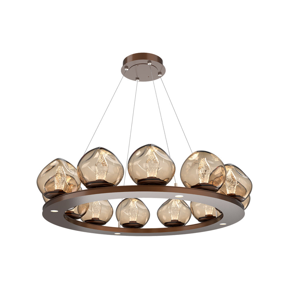 Luna Ring Bronze LED Chandelier in Burnished Bronze/Geo Crystal (37.8-Inch).