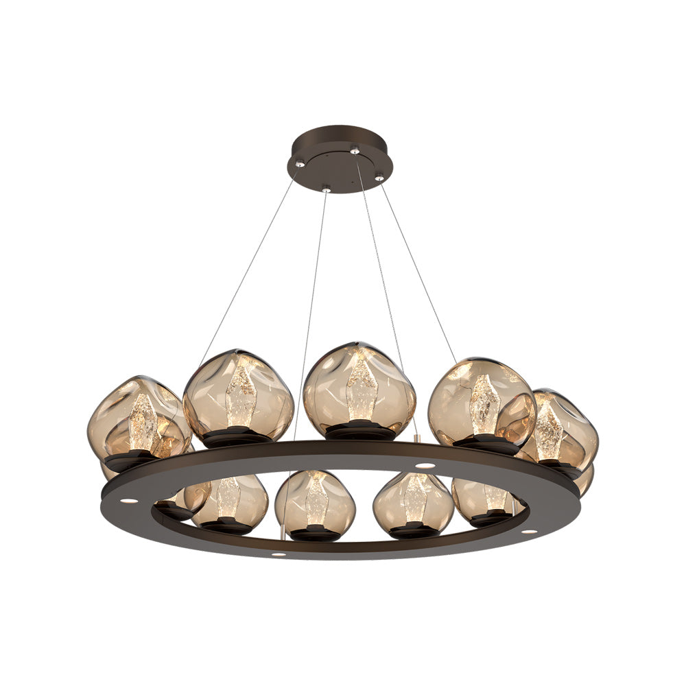 Luna Ring Bronze LED Chandelier in Flat Bronze/Geo Crystal (37.8-Inch).