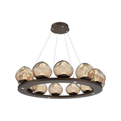 Luna Ring Bronze LED Chandelier in Flat Bronze/Geo Crystal (37.8-Inch).