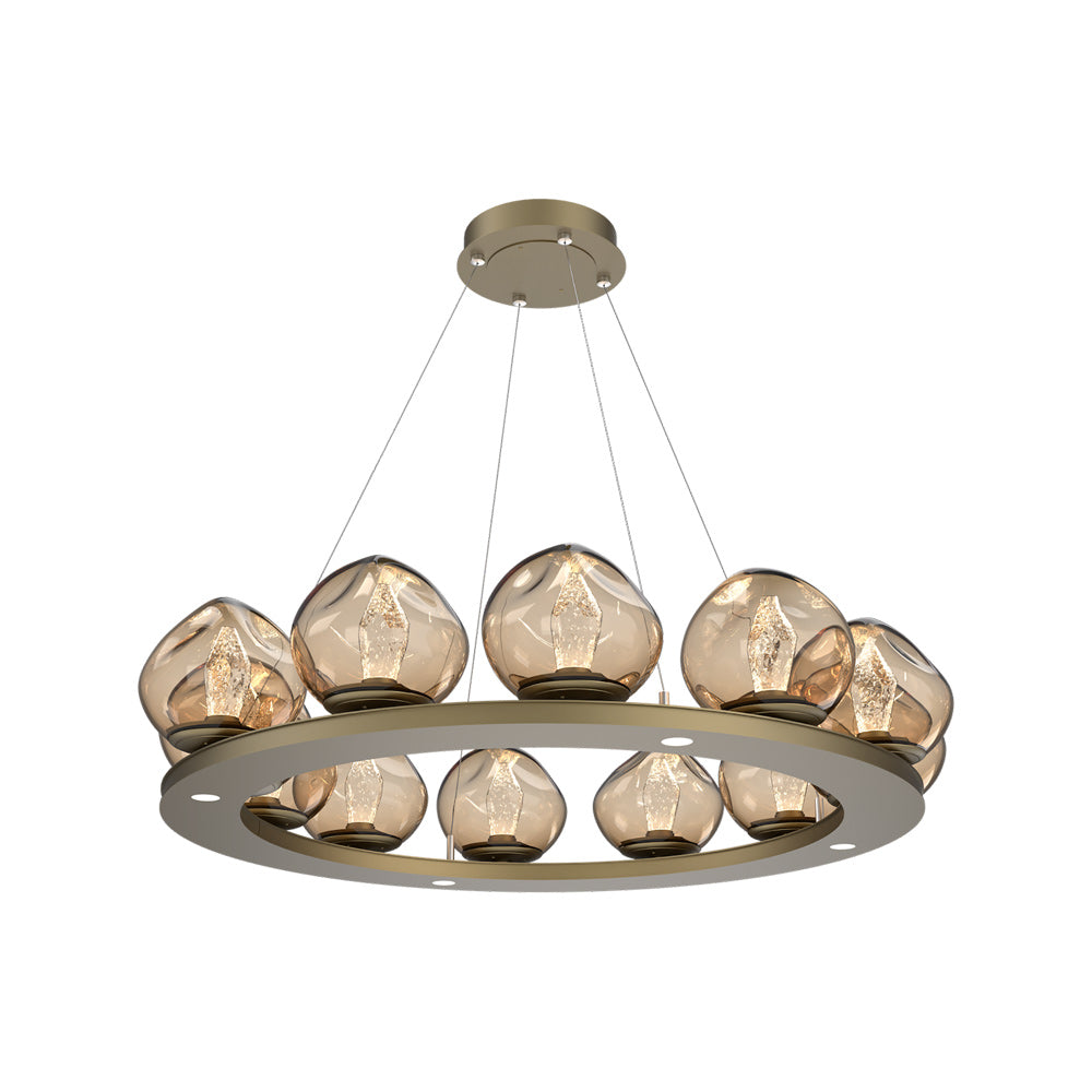Luna Ring Bronze LED Chandelier in Gilded Brass/Geo Crystal (37.8-Inch).