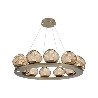 Luna Ring Bronze LED Chandelier in Gilded Brass/Geo Crystal (37.8-Inch).