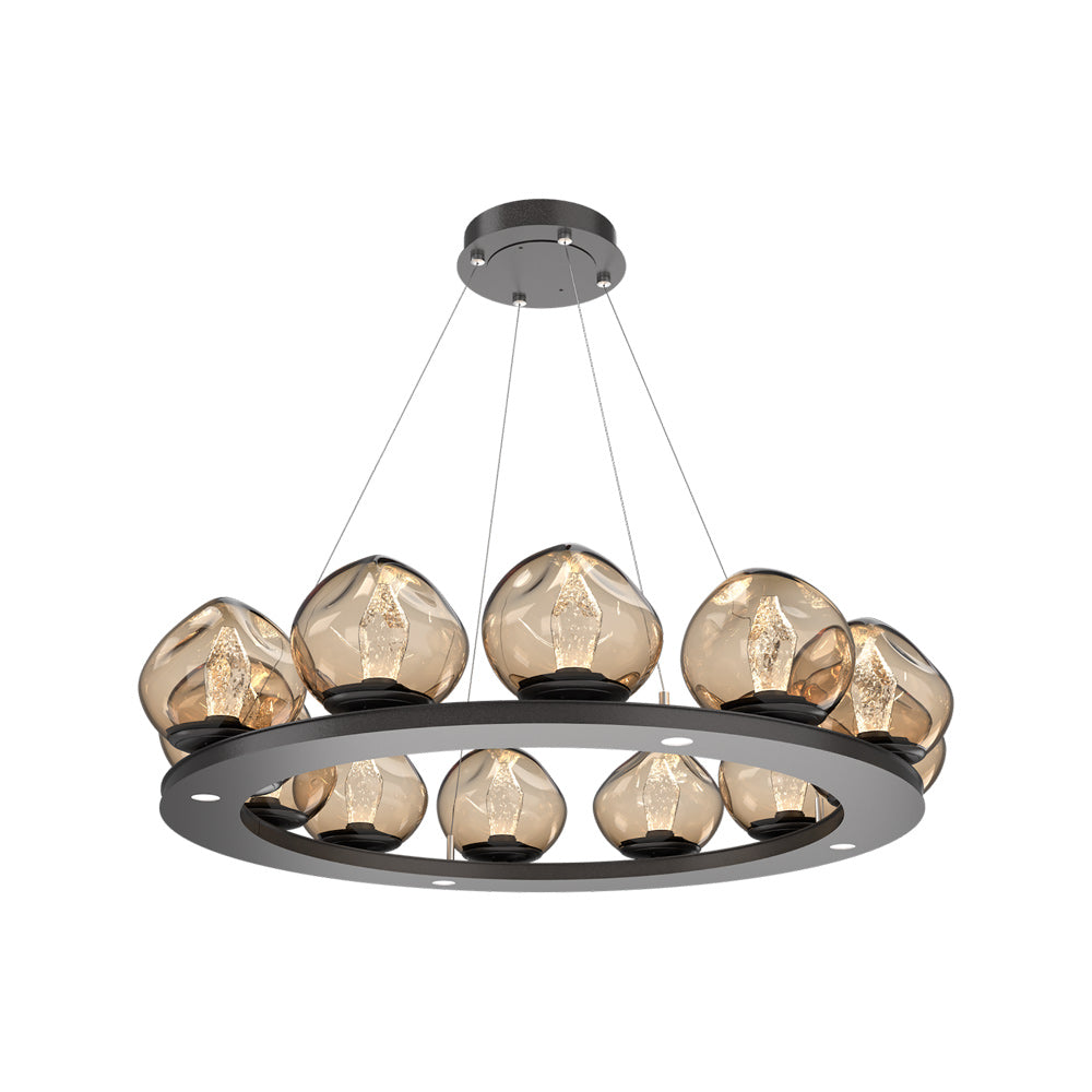 Luna Ring Bronze LED Chandelier in Graphite/Geo Crystal (37.8-Inch).