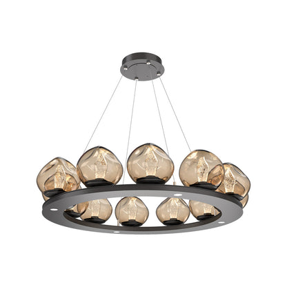 Luna Ring Bronze LED Chandelier in Graphite/Geo Crystal (37.8-Inch).