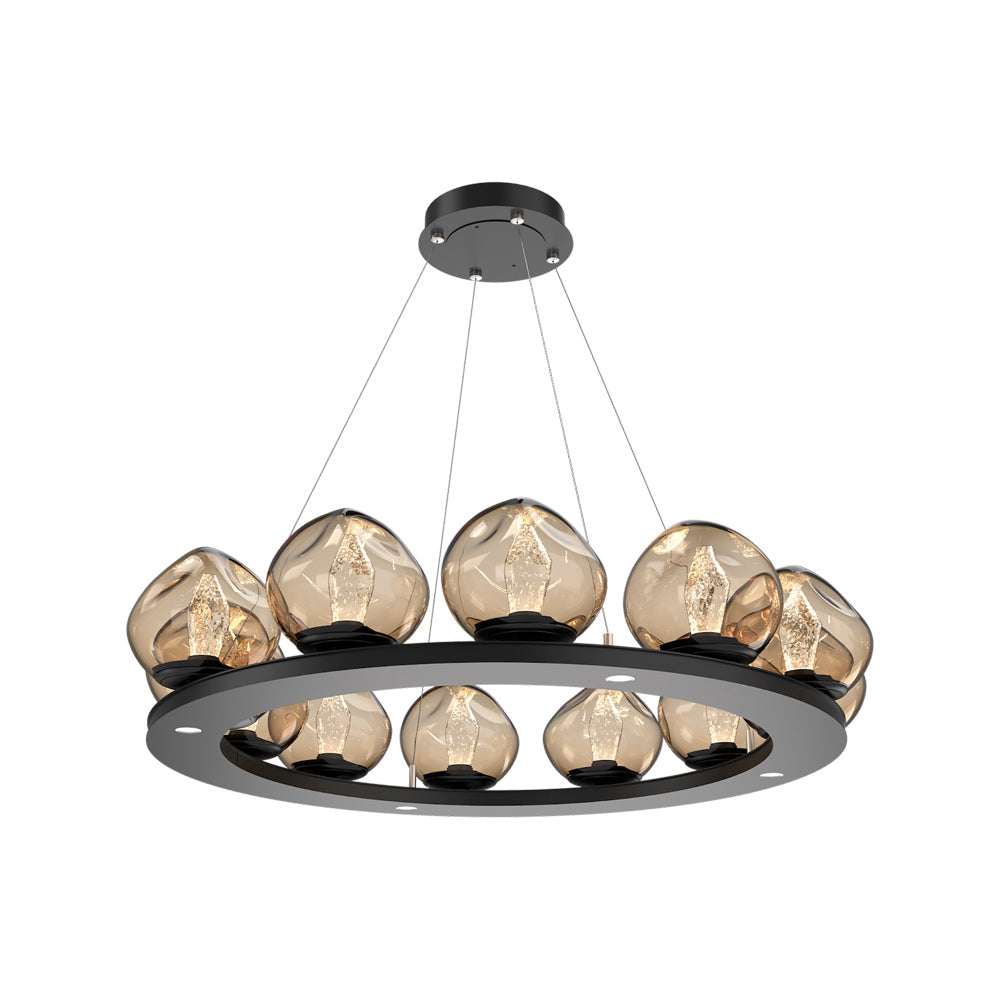 Luna Ring Bronze LED Chandelier in Matte Black/Geo Crystal (37.8-Inch).