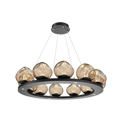 Luna Ring Bronze LED Chandelier in Matte Black/Geo Crystal (37.8-Inch).