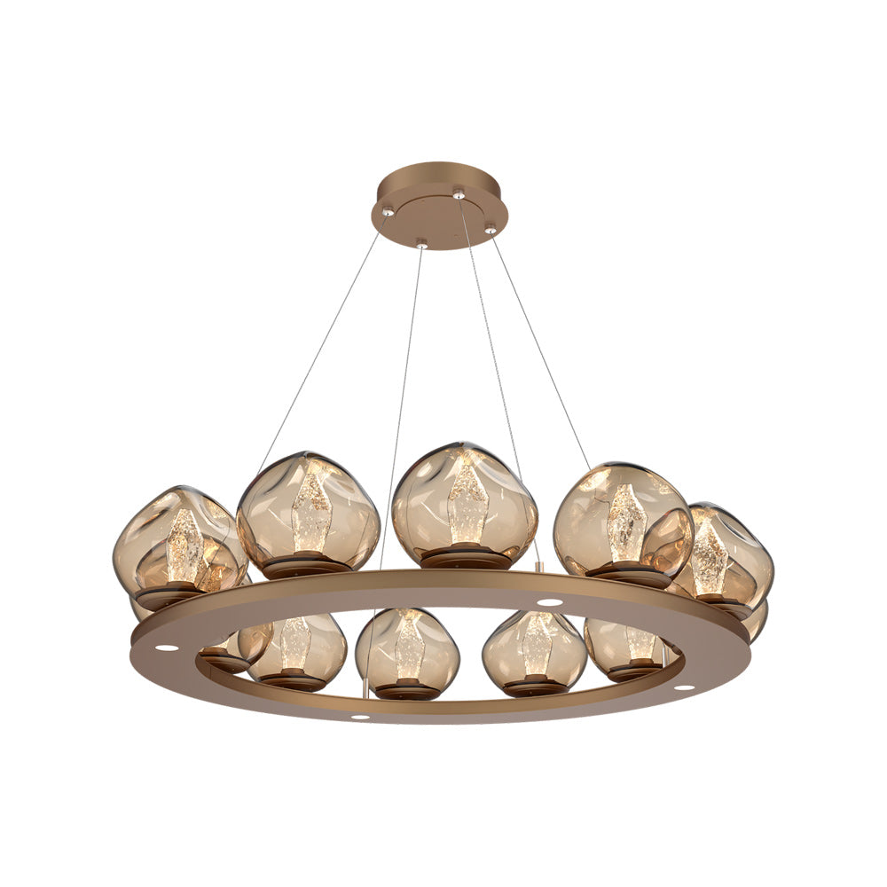 Luna Ring Bronze LED Chandelier in Novel Brass/Geo Crystal (37.8-Inch).