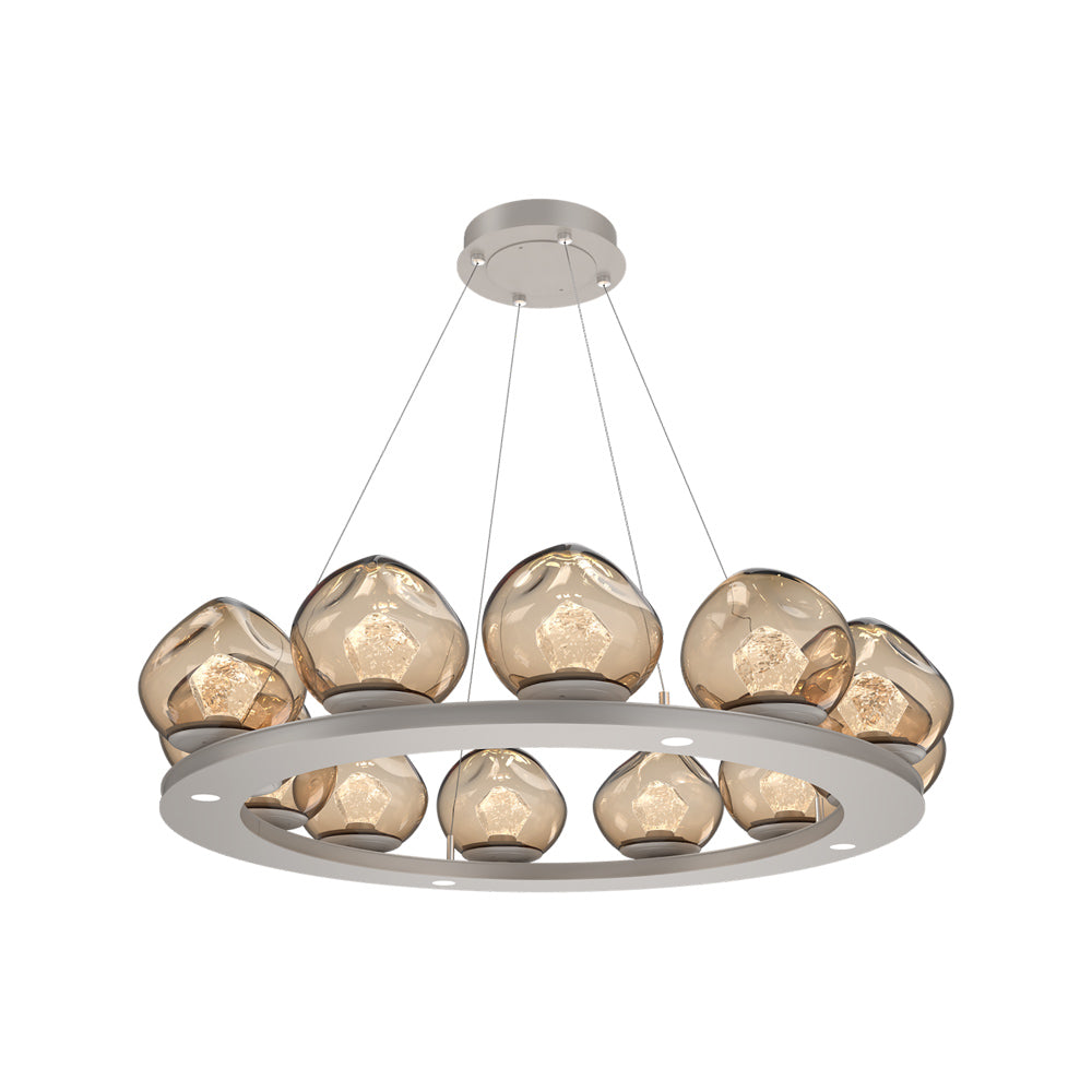 Luna Ring Bronze LED Chandelier in Beige Silver/Zircon Crystal (37.8-Inch).