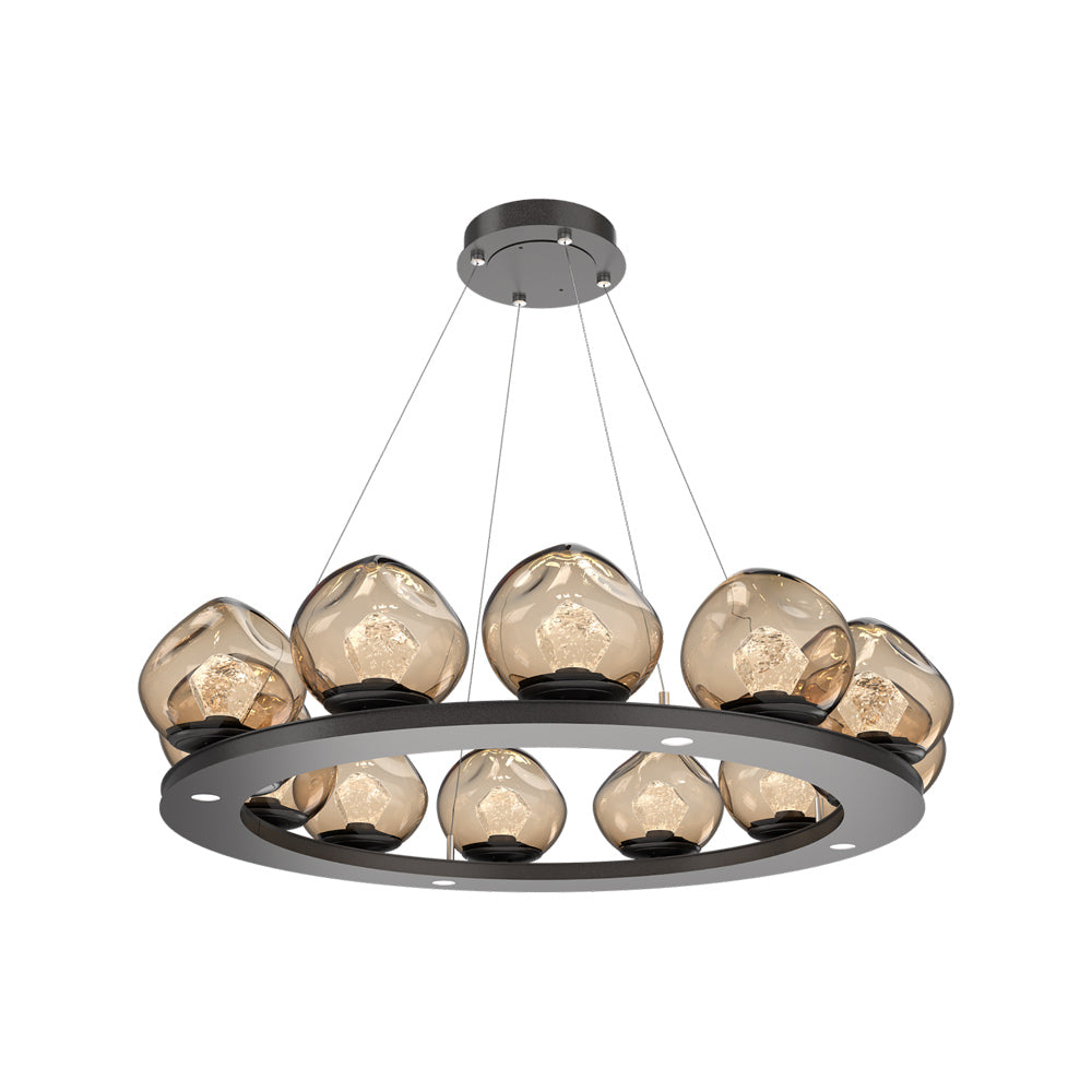 Luna Ring Bronze LED Chandelier in Graphite/Zircon Crystal (37.8-Inch).