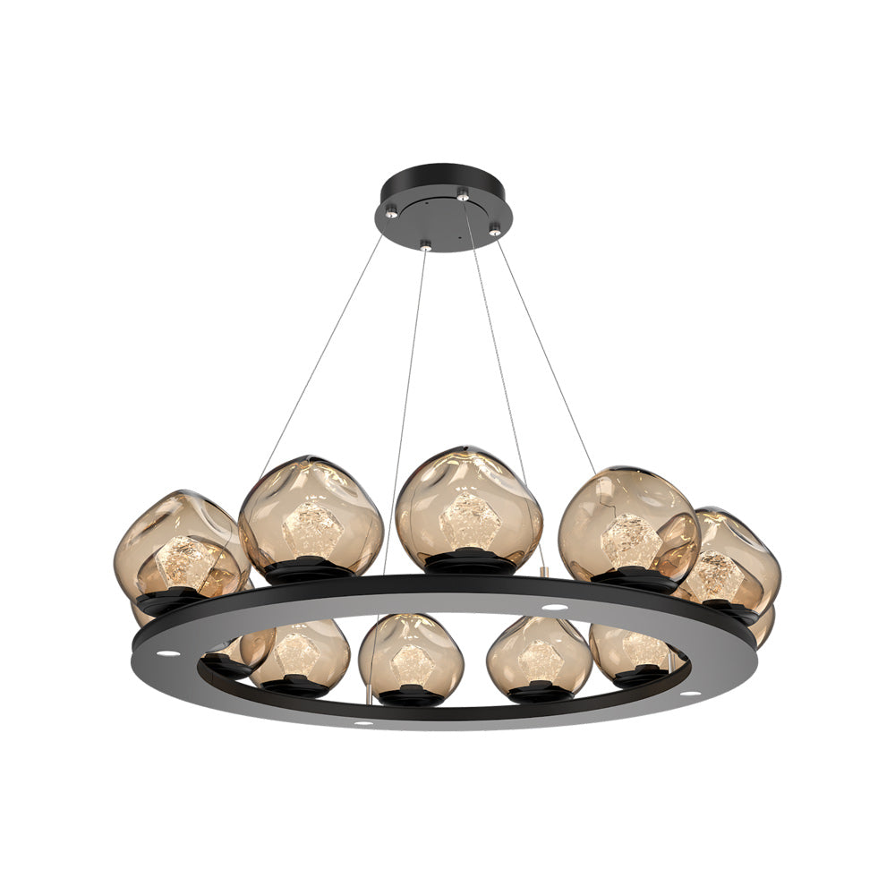 Luna Ring Bronze LED Chandelier in Matte Black/Zircon Crystal (37.8-Inch).