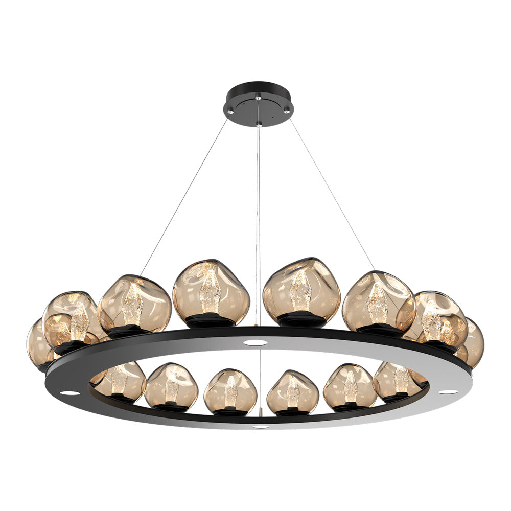 Luna Ring Bronze LED Chandelier in Matte Black/Geo Crystal (48.13-Inch).