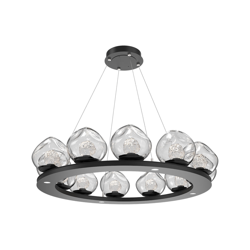 Luna Ring Clear LED Chandelier in Matte Black/Floret Crystal (37.8-Inch).